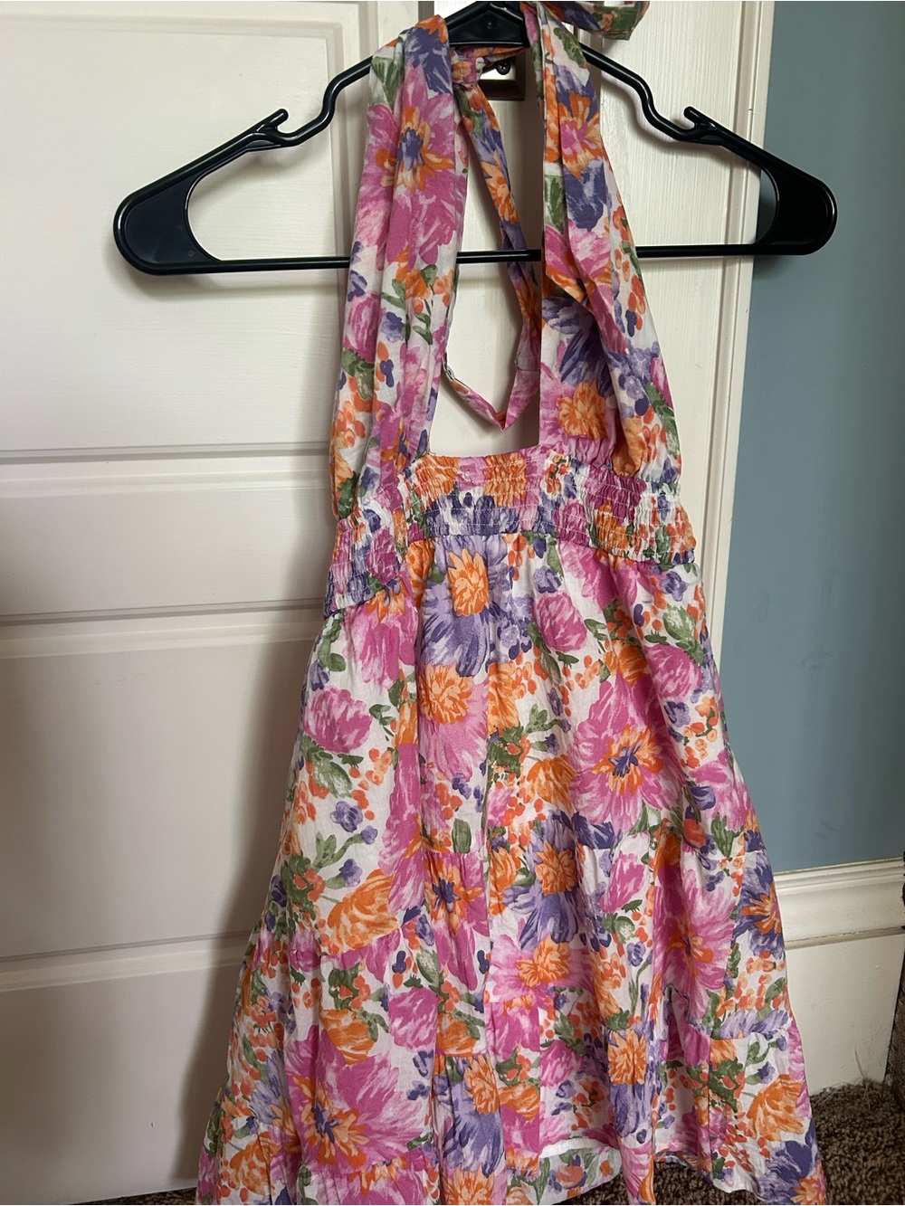 Hello Molly Floral Halter Dress in Pink, Orange & Purple